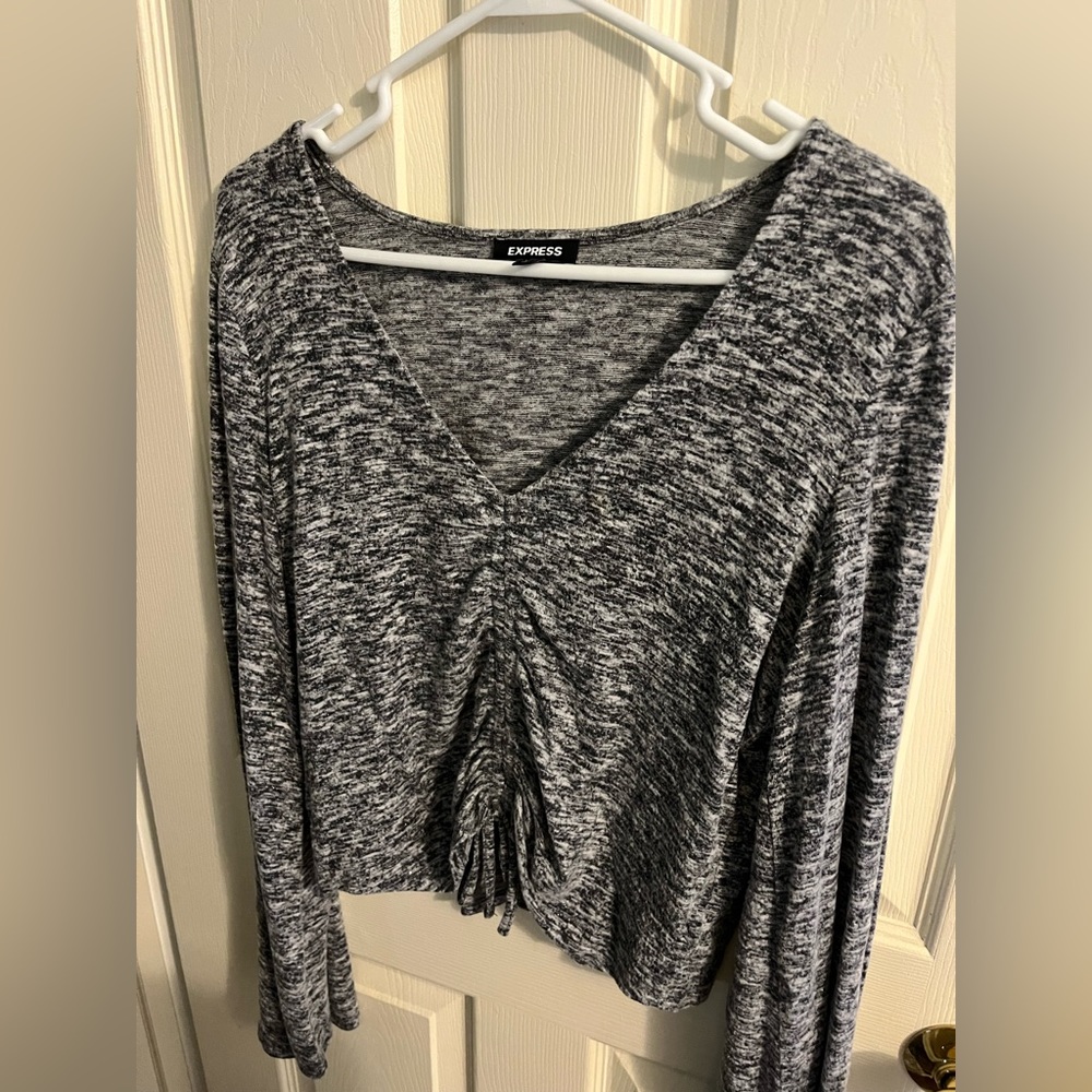 Glitter gray front ties blouse